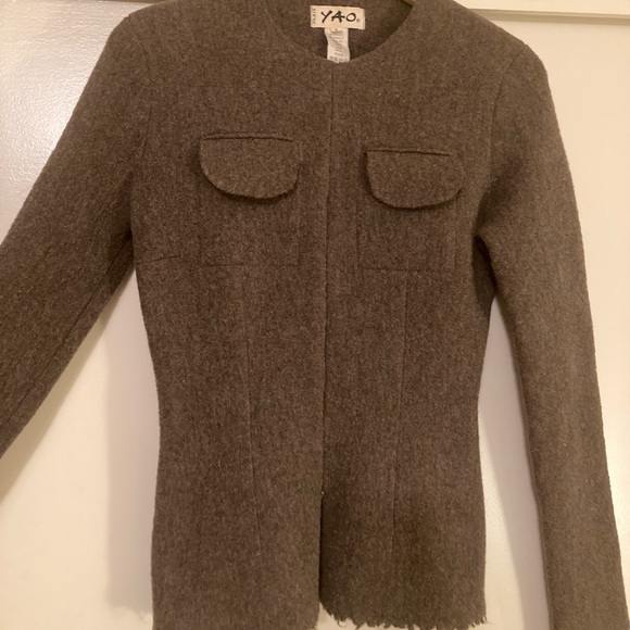 YAO pure 100% wool sweather-jacket-top, taupe color - Picture 2 of 7
